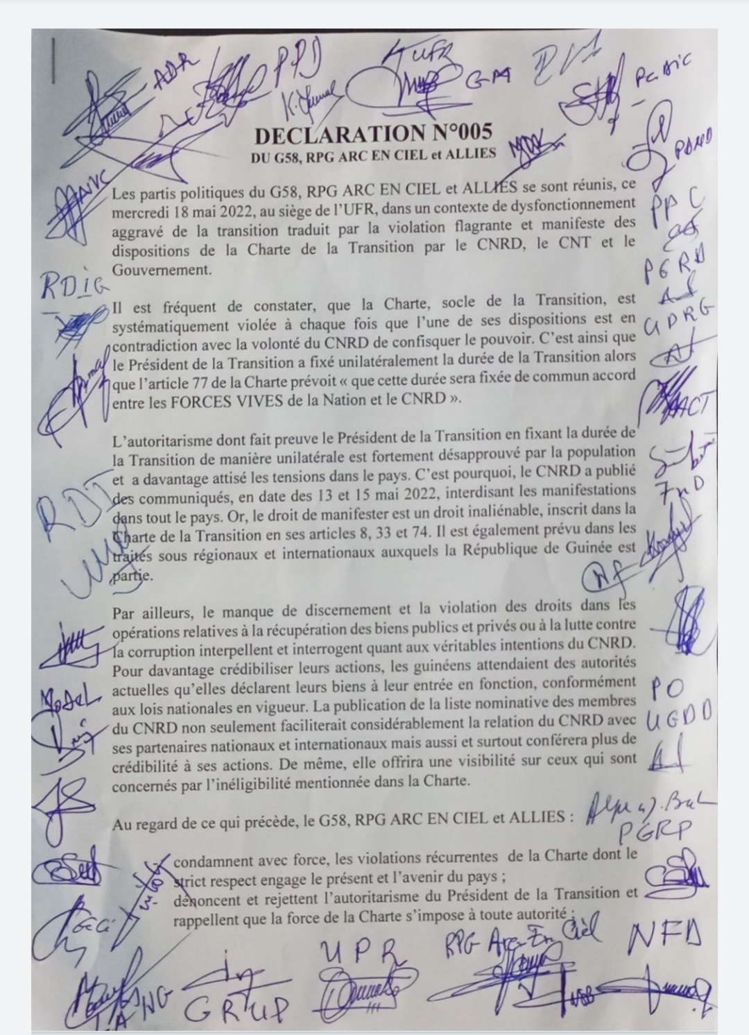 Transition : le G58, le RPG A-E-C et alliés déterminés " à exercer le droit de manifester"