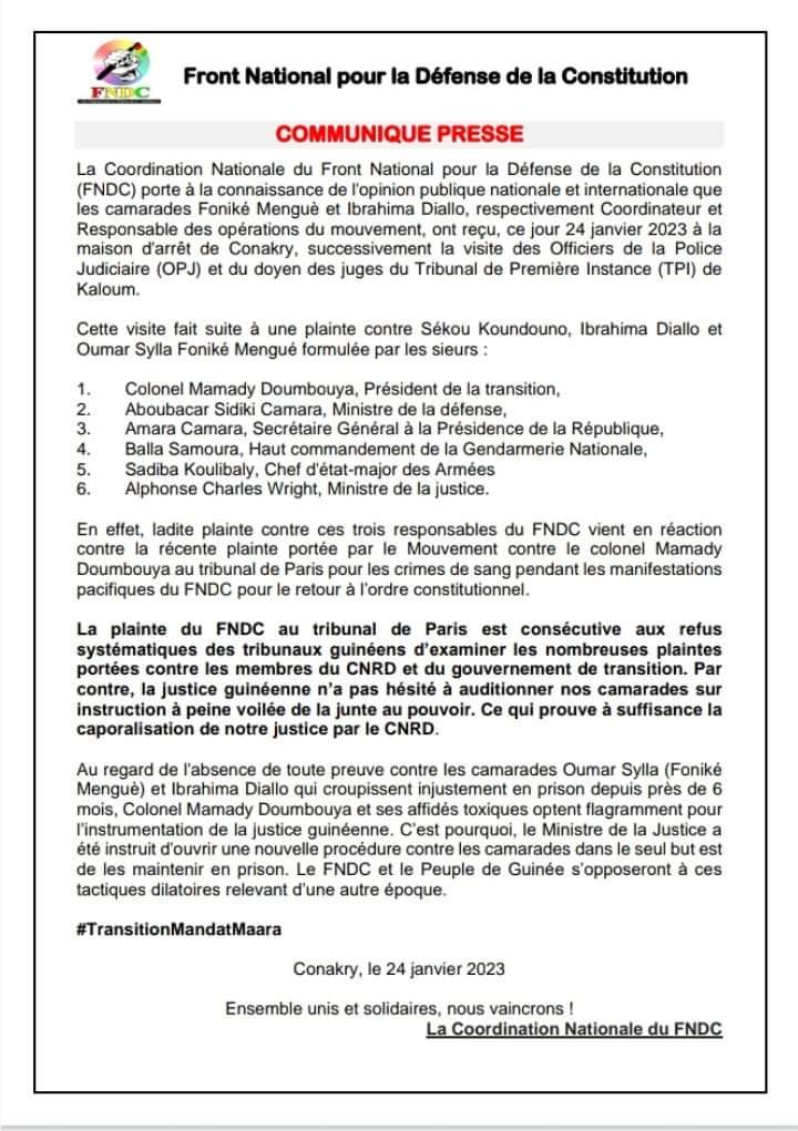 Communiqué du FNDC